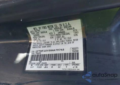 1995 Ford F150 z USA, uszkodzony, nr VIN 1FTDF15Y0SNA79745